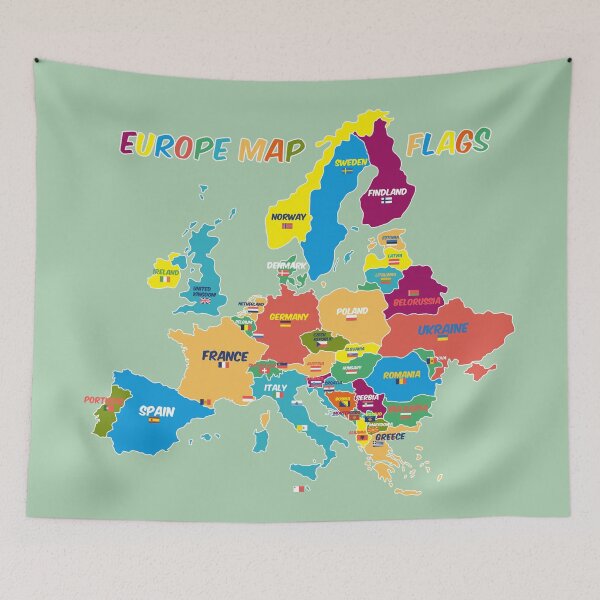Item preview, Colorful map of Europe with national flags, Country names designed and sold by mashmosh.