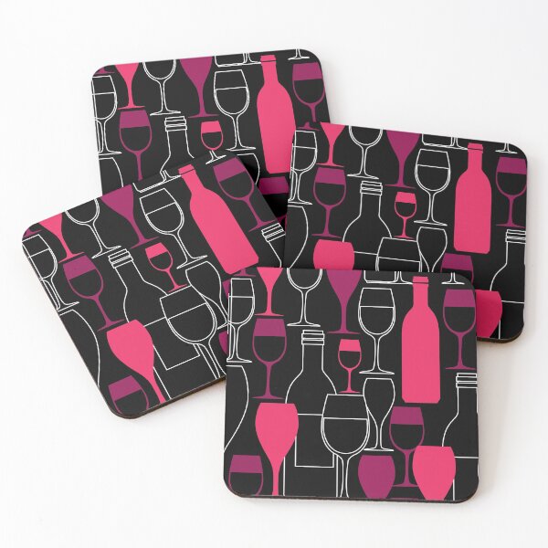 Item preview, Bottles of wine with glasses in black and pink designed and sold by Jennifer Morcom.