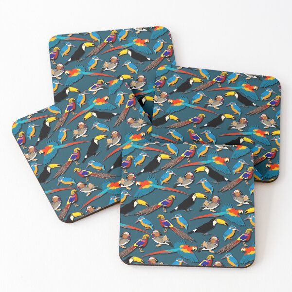 Item preview, Colorful beautiful birds pattern with Kingfisher, Golden Pheasant, Toucan, Mandarin Duck, and Scarlet Macaw designed and sold by CiniArt.