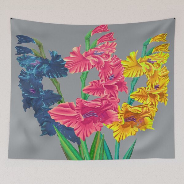 Item preview, Flame Flower Bouquet Blue Pink and Yellow designed and sold by HeatherNafeArt.