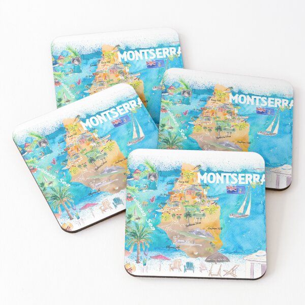 Item preview, Montserrat Antilles Illustrated Caribbean Travel Map with Highlights of West Indies Island Dream designed and sold by artshop77.