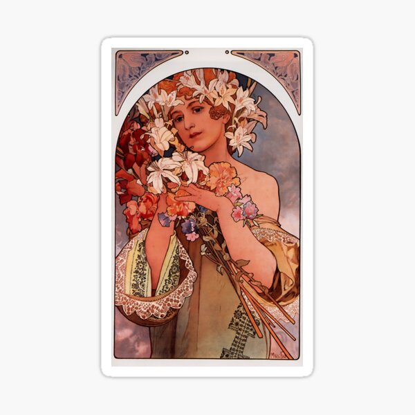 'Flowers' by Alphonse Mucha (Reproduction) Sticker