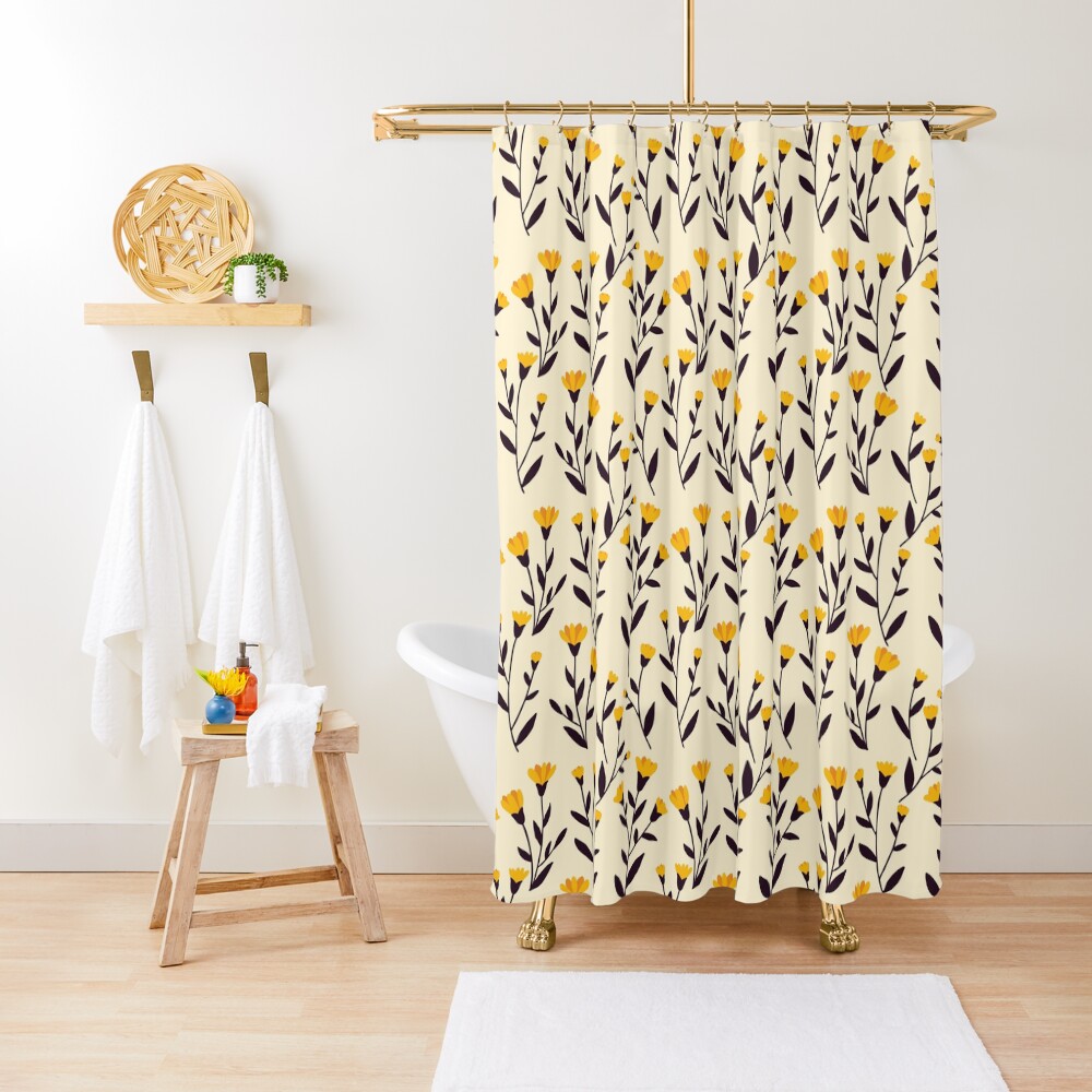 "Pastel Yellow Floral Pattern" Shower Curtain by thelustrous Redbubble