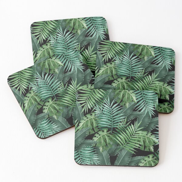 Item preview, Tropical Pattern Palm Tree Monstera Green Leaves Black Background designed and sold by SoccaTamam.