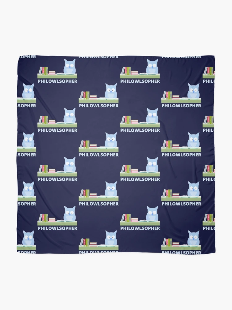 Thumbnail 2 of 3, Scarf, Philosopher owl reading designed and sold by DesignsofNote.