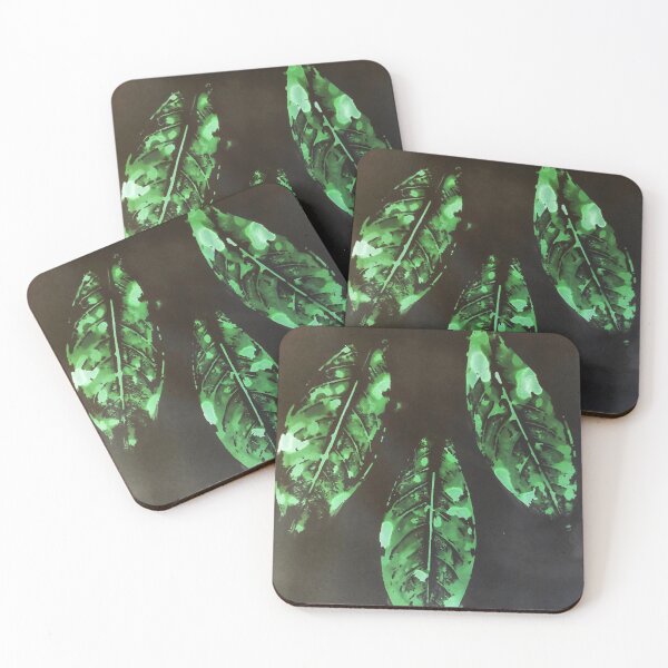 Item preview, Three green leaves print on black shaded background designed and sold by FCEalin.