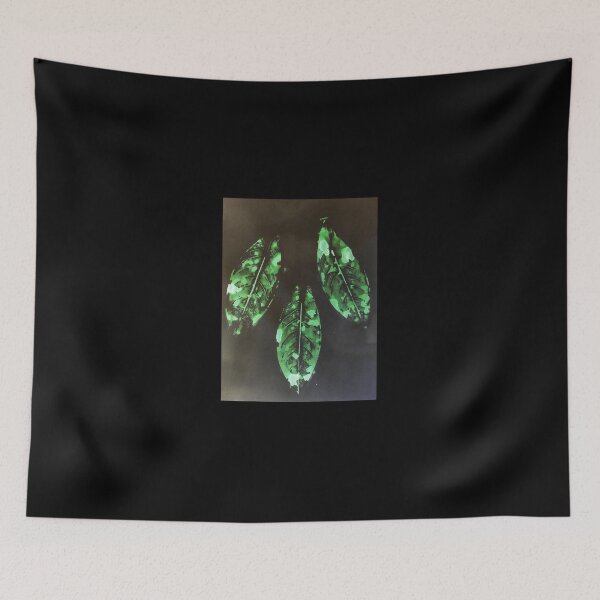 Item preview, Three green leaves print on black shaded background designed and sold by FCEalin.