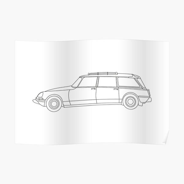 Citroen DS Familiale - Pause | dessin au trait noir Poster