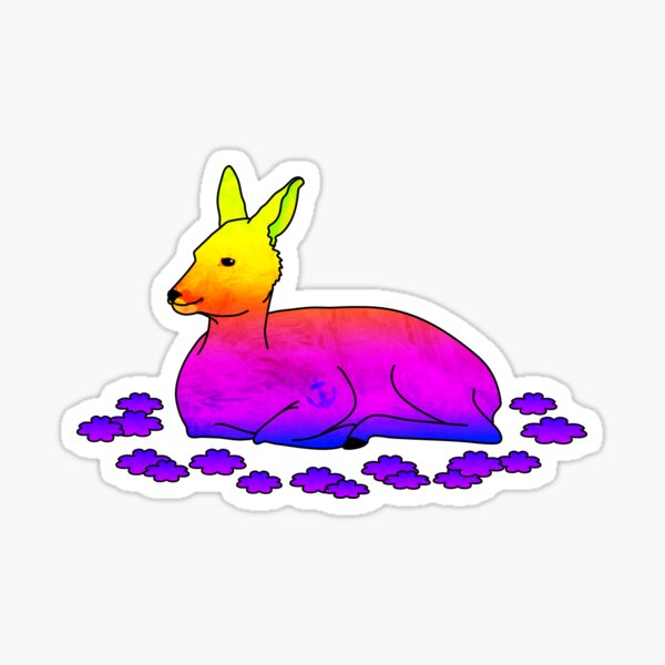 Rainbow deer in clover - with tattoo Sticker