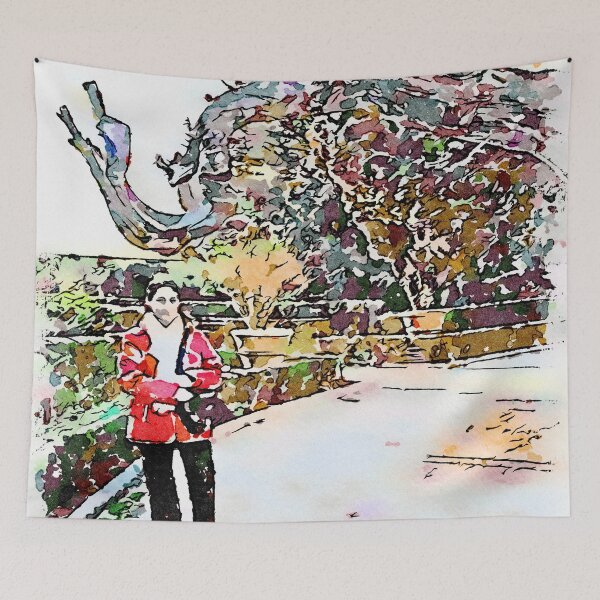 Item preview, Tivoli: woman with red jacket in the park of Villa d'Este designed and sold by Giuseppe Cocco.