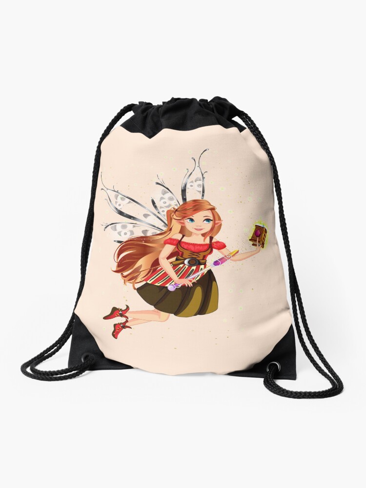 Thumbnail 1 of 3, Drawstring Bag, Felicia The Magical Fairy Book Club Fairy Creating A New Book™ designed and sold by TeelieTurner.