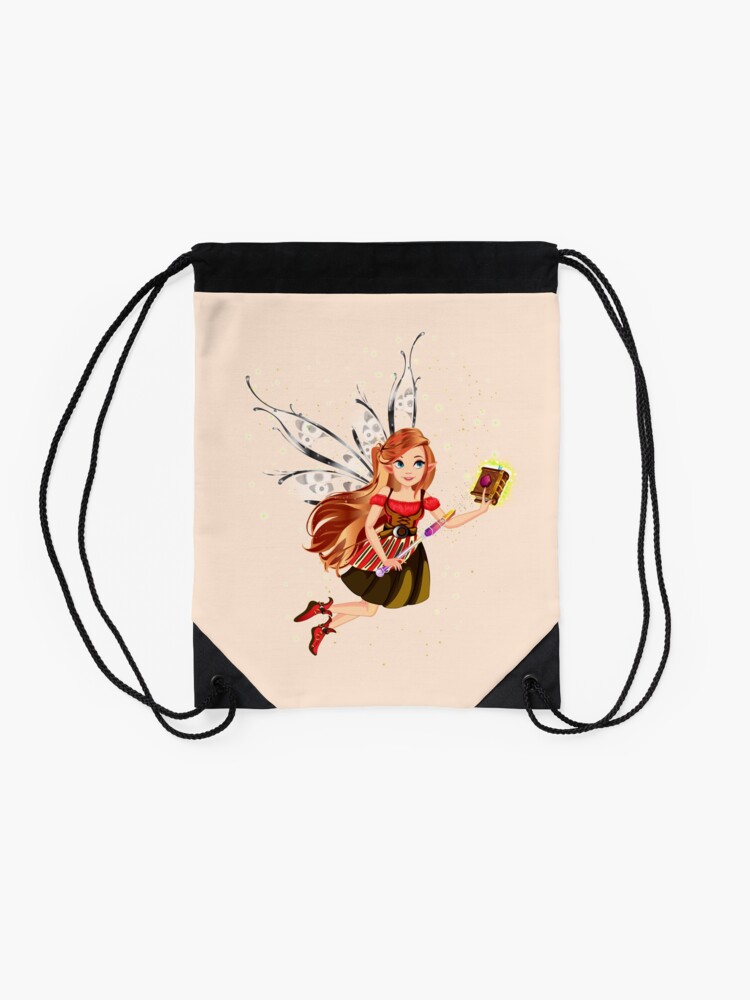 Thumbnail 2 of 3, Drawstring Bag, Felicia The Magical Fairy Book Club Fairy Creating A New Book™ designed and sold by TeelieTurner.