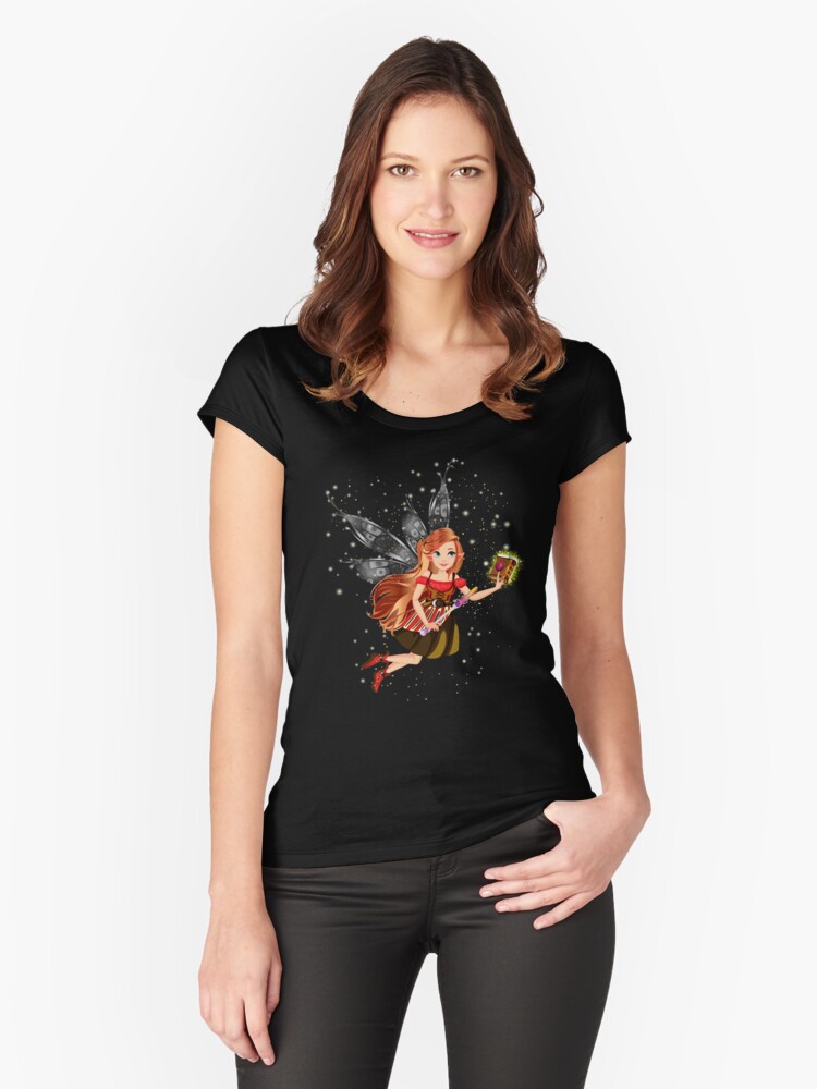 Thumbnail 1 of 3, Fitted Scoop T-Shirt, Felicia The Magical Fairy Book Club Fairy Creating A New Book™ designed and sold by TeelieTurner.