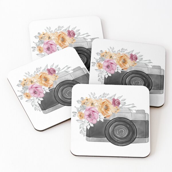 Item preview, Camera and Flowers Maroon Orange Watercolor Illustration designed and sold by VerboShop.
