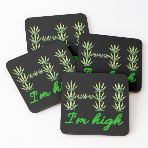 Item preview, Hi I'm High - Green weed leafs text designed and sold by Try-It.