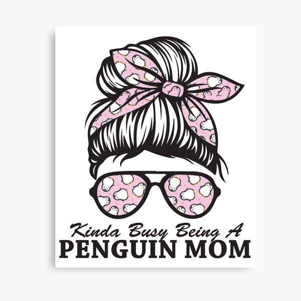 Kinda Busy Being A Penguin Mom Messy Hair In Bun Bandana Canvas Print