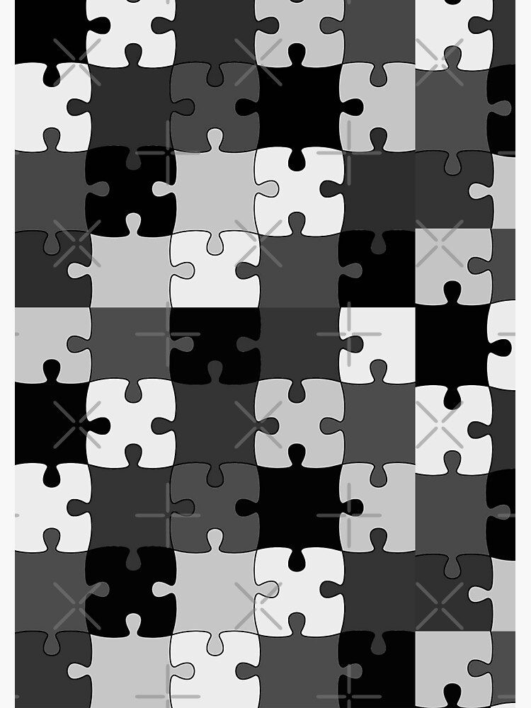 "Black and white jigsaw puzzle pieces" Sticker by Delicarte Redbubble