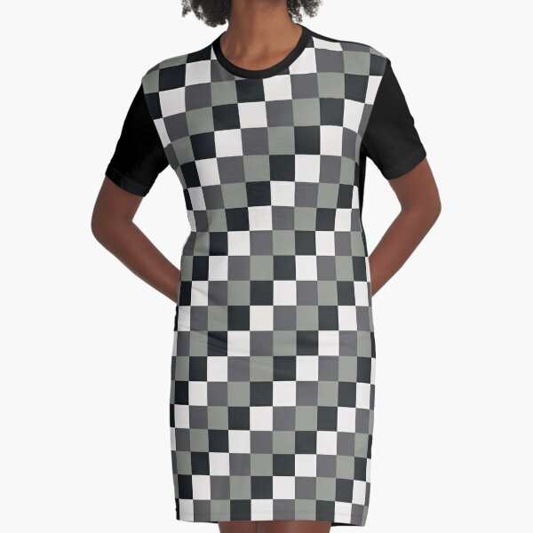 Classic Black, White and Grey Checkered Pattern Graphic T-Shirt Dress