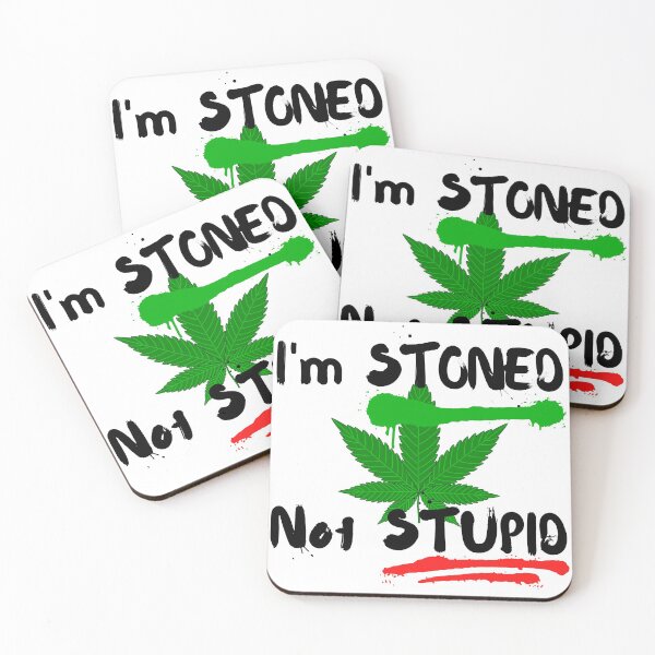 Item preview, I'm STONED not STUPID  - Spray paint design with e green marijuana leaf designed and sold by Try-It.