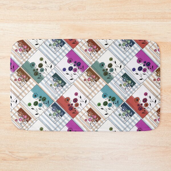 Item preview, Folklore floral patchwork in turquoise and brown tones designed and sold by fuzzyfox.