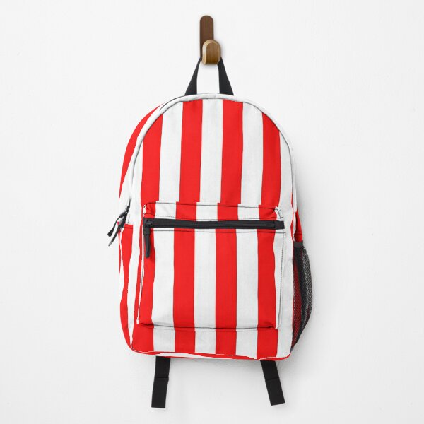 red and white striped backpack