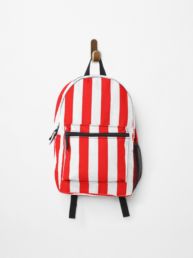 red and white striped backpack