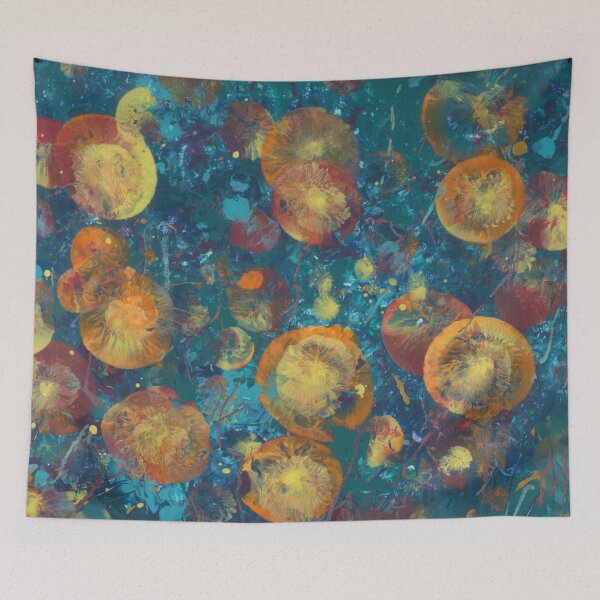 Item preview, Yellow Orange Spheres on Steel Teal designed and sold by dabblerinksie.