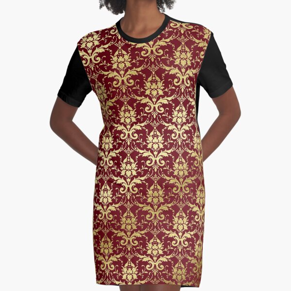 Damask Glitter Gold Classic Elegant Rosewood Graphic T-Shirt Dress