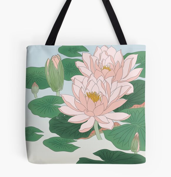 lotus pond black tote bag | white design