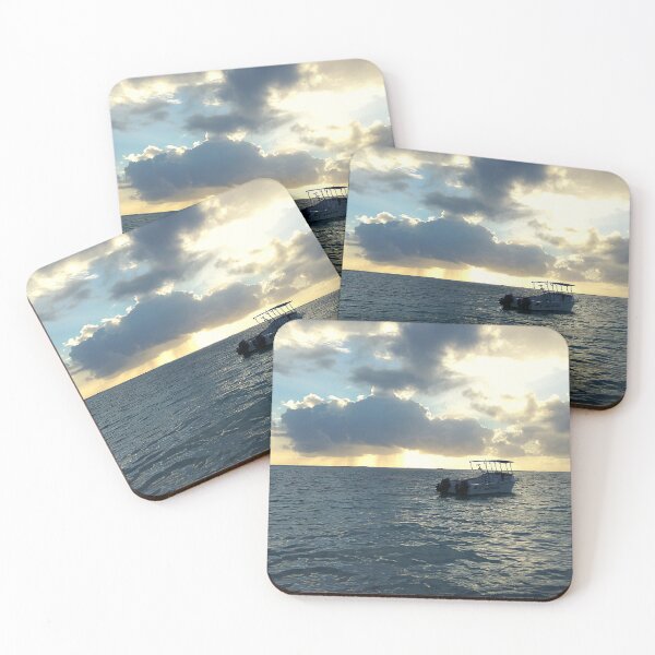 Item preview, Blue ocean horizon sunrise boat clouds designed and sold by PRB1989.