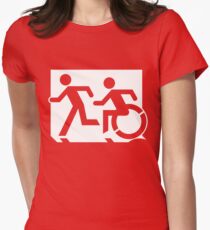 Emergency Exit Sign, with the Accessible Means of Egress Icon and Running Man, part of the Accessible Exit Sign Project Women's Fitted T-Shirt