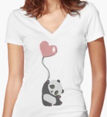 Panda und Ballon Shirt mit V-Ausschnitt