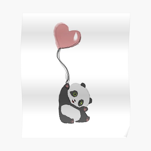 Panda And Balloon Poster