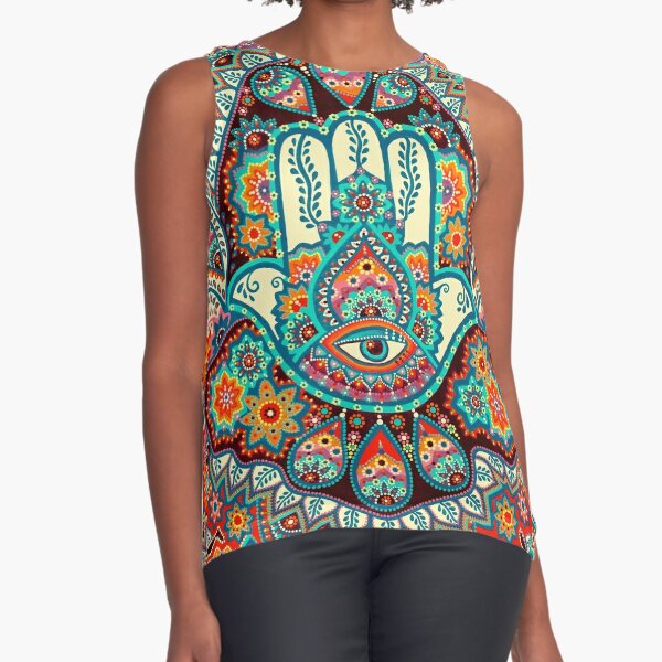 SURE Mens Hippie Yoga Hamsa Crinkled Cotton Sleeveless Tank Top T-Shirt #157