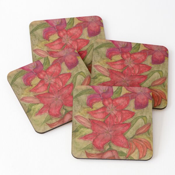 Item preview, watercolour. red lilies on a green background designed and sold by Olga Kydryavskaya.