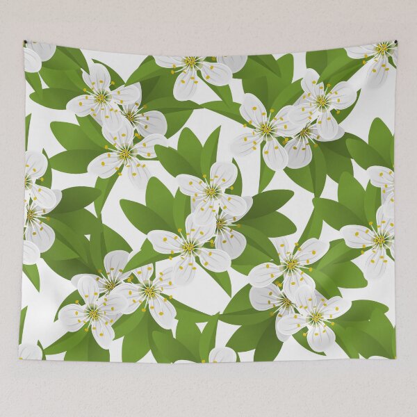 Item preview, Bright spring flowers pattern with green leaves designed and sold by TJprint.