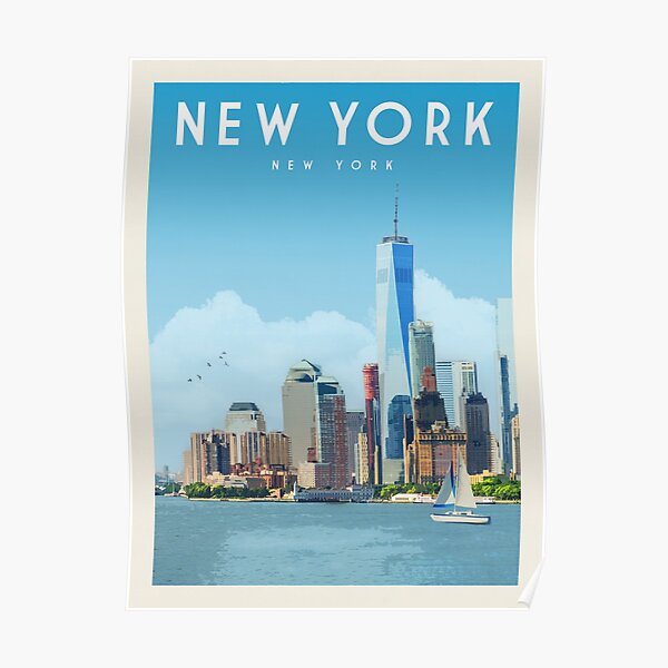 New York City Skyline Vintage Travel Poster • New York City Retro Travel Poster • NYC Travel Poster Poster