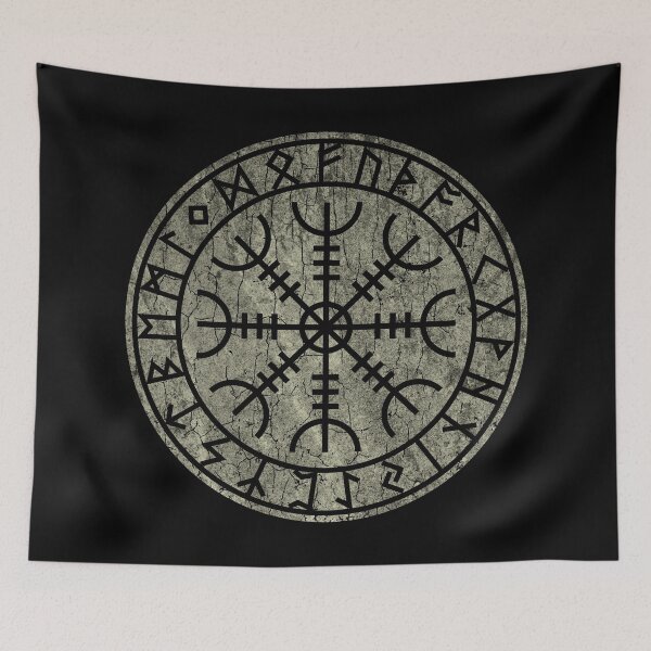 Item preview, The Helm of Awe - Aegishjalmur with Elder Futhark Stone Distressed designed and sold by norsedivision.