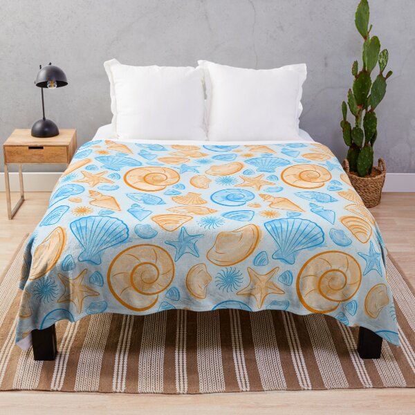 Item preview, Summer pattern with watercolor blue and orange seashells designed and sold by BarbaraMarini.