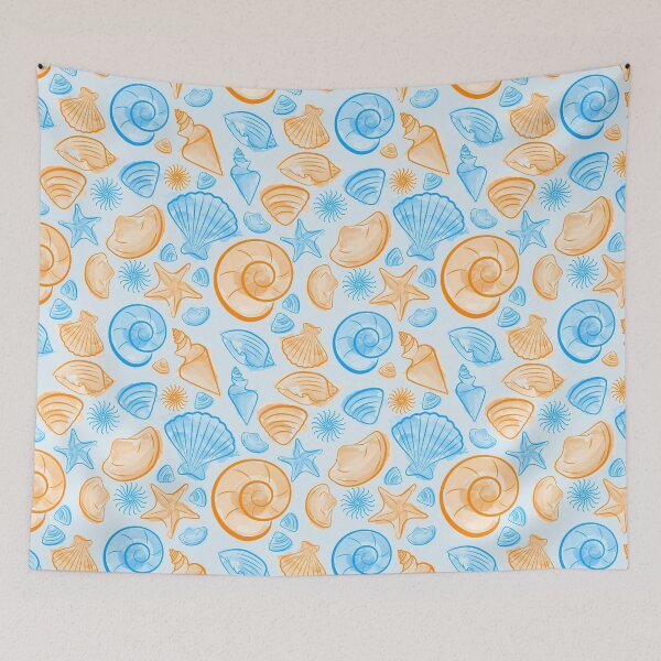 Item preview, Summer pattern with watercolor blue and orange seashells designed and sold by BarbaraMarini.