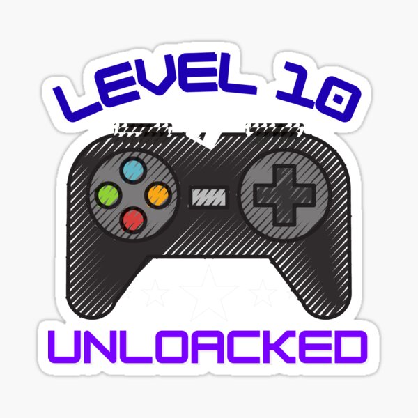 Level 10 Unlocked10th Birthday White Game Controller White Text