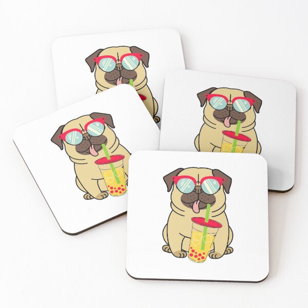 Item preview, Cute Kawaii Bulldog Wearing Glasses Drinking Boba Tea designed and sold by Rhu Creations.