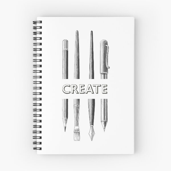 Item preview, Paint brush, pencil and pens with the word create in the centre - A black and white illustration  designed and sold by crazycollective.