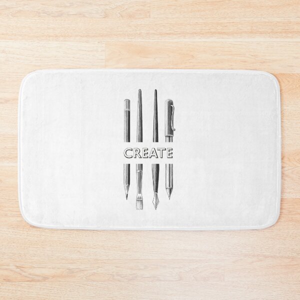 Item preview, Paint brush, pencil and pens with the word create in the centre - A black and white illustration  designed and sold by crazycollective.