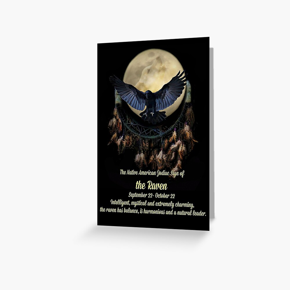 native-american-zodiac-sign-of-the-raven-greeting-card-for-sale-by