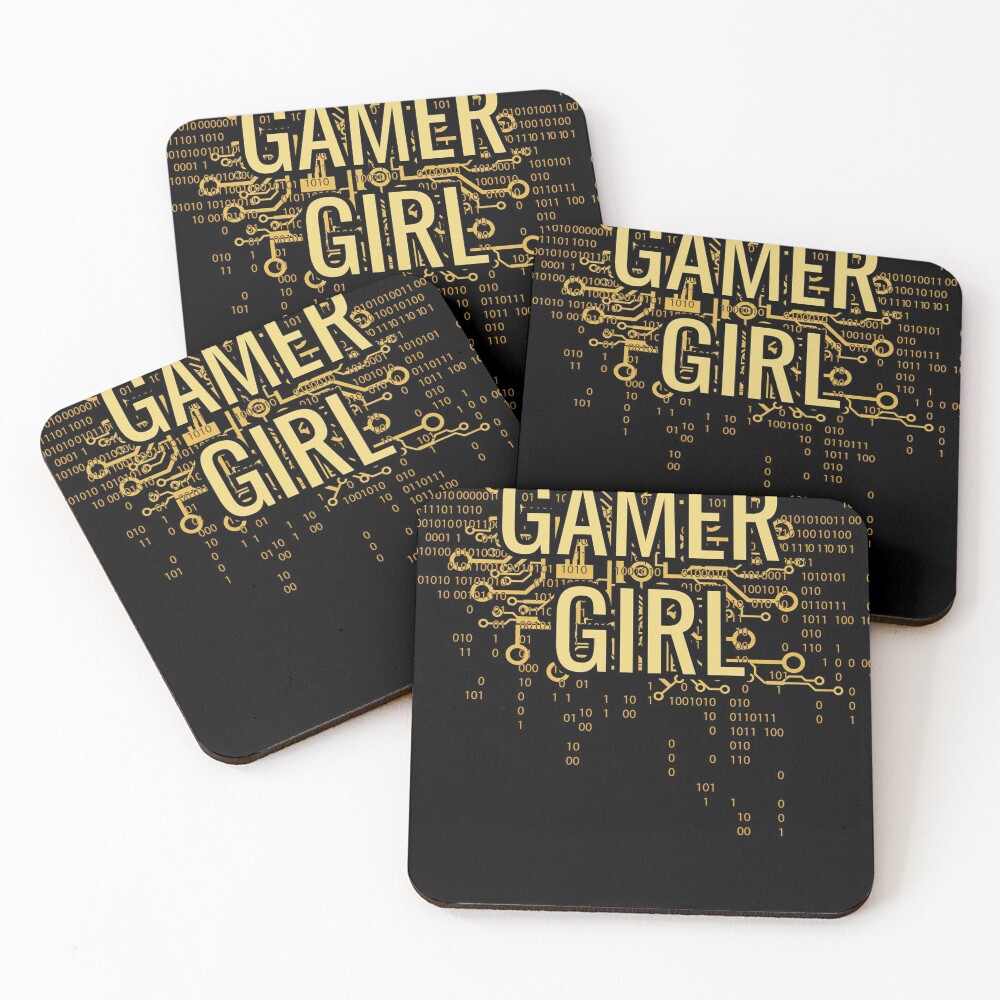 GAMER GIRL Cyber Yellow Gold Coasters (Set of 4)