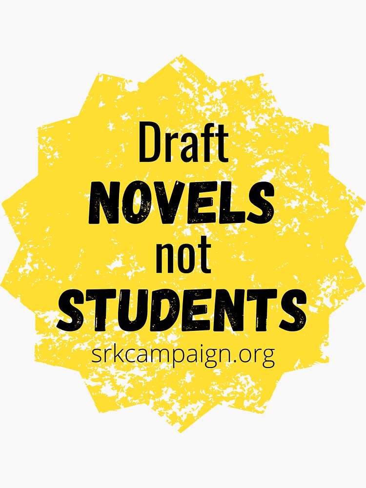 Thumbnail 3 of 3, Sticker, Draft Novels not Students | Stop Recruiting Kids designed and sold by JustPeace Outfitters.
