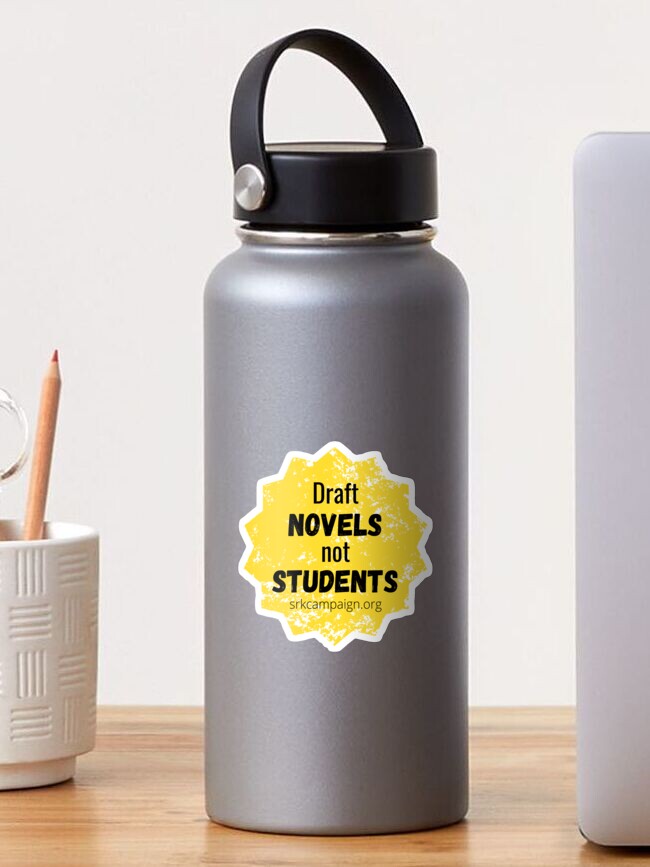 Sticker, Draft Novels not Students | Stop Recruiting Kids designed and sold by JustPeace Outfitters