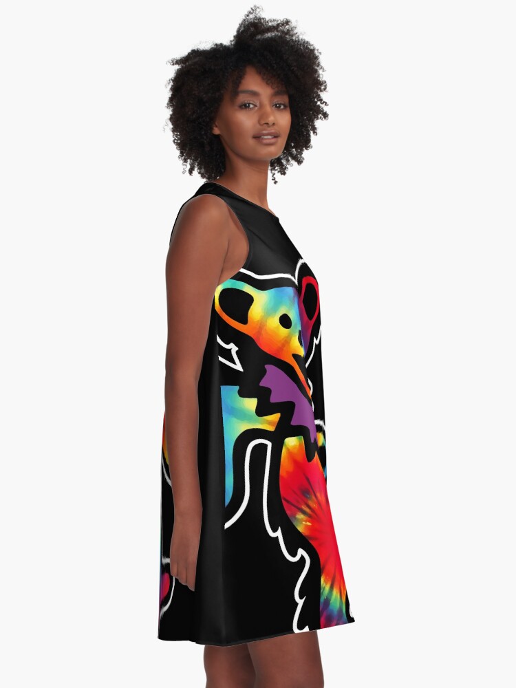Alternate view of Grateful Dancing Dead Hippie Bear Tie Dye A-Line Dress