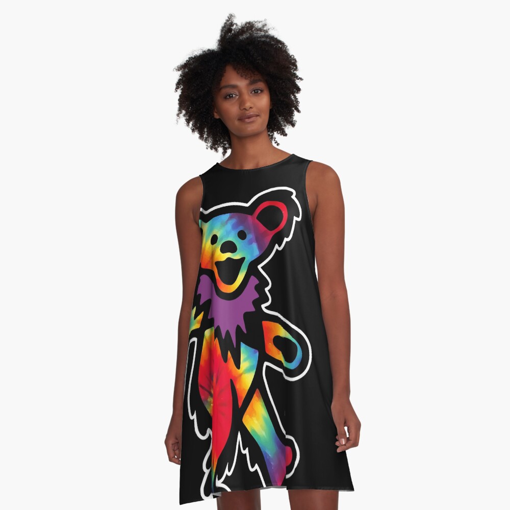 Grateful Dancing Dead Hippie Bear Tie Dye A-Line Dress